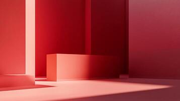 Geometric arrangement bathed in uniform red hues. A serene and minimal composition of shapes, colors, and shadows. A unique visual. photo