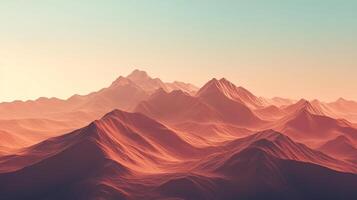 Serene mountain range landscape with layers of soft textures and colors fading from dark red in foreground to light blue sky. Scenic view. photo