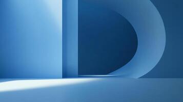 Abstract architectural design with geometric forms in soft blue hues, creating a minimalist and modern aesthetic with light and shadow play. photo