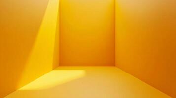 Illuminated yellow room creating a minimalistic and clean aesthetic, focusing on light and shadow play within the space. Ideal background. photo