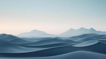 Serene landscape of rolling dunes under a soft sky, distant mountains in the horizon, calming and minimalist composition. photo