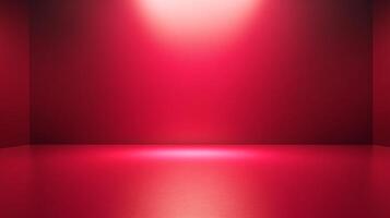 Red-lit studio space creates a dramatic atmosphere, with light casting on the glossy floor and textured backdrop ideal for product or portrait. photo
