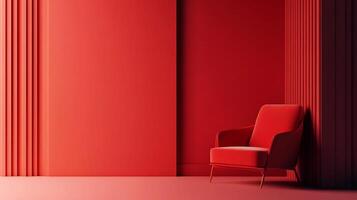 Minimalist red chair in a red room. The room has a monochromatic color scheme. The design is simple, modern and elegant. photo