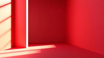 Abstract red room interior showcasing light and shadow patterns, creating a vibrant, modern space with minimalist design elements. photo