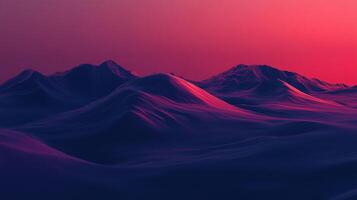 A beautiful rendering of a landscape of mountains silhouetted against a red and magenta sky. The color gradient adds depth and drama. photo