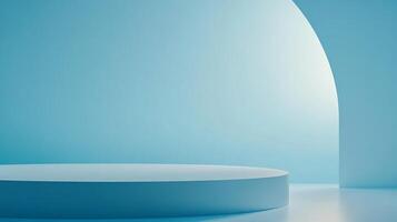 A serene blue product display stage, offering a calming and clean presentation platform for showcasing items in a minimalist style. photo