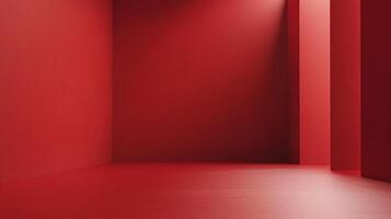 A monochromatic room design, drenched in varying shades of red. The light softly defines the structure of the room, highlighting its simplicity. photo