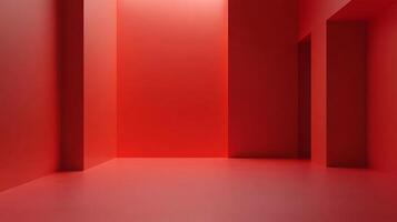 Monochrome room with angular walls. Red walls define the space, complemented by stark shadows and light enhancing dimension and depth. photo
