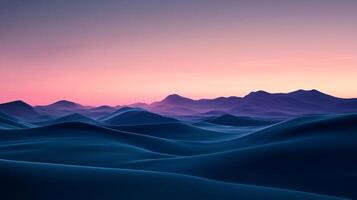 Abstract landscape of rolling hills and distant mountains under a pastel sky, creating a serene and dreamlike vista with smooth textures photo