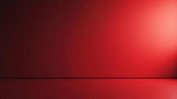Abstract background of a gradient red wall and floor with a soft light in the upper right corner creating a dynamic and modern backdrop. photo