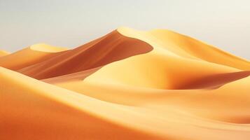 Serene desert landscape featuring rolling sand dunes and soft light. Abstract, minimalist, organic texture in golden hues and soft shadows. photo