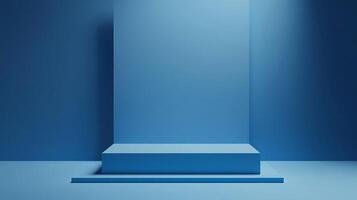 Minimalist blue podium against a clean backdrop, perfect for highlighting products in a sophisticated, modern setting for presentations. photo
