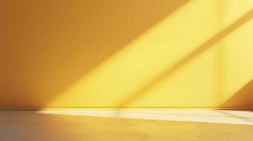 A minimalist yellow room bathed in sunlight, creating a warm, inviting atmosphere with its simple lines and natural illumination. photo