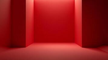 Abstract minimalist space design with soft red lighting, smooth surfaces, and a modern geometric shape creating a sense of depth. photo