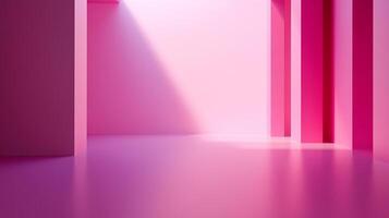Abstract pink room with light and shadows creating depth. Simple, minimalist design. Modern, clean, and visually appealing in its composition. photo