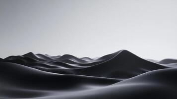 Monochromatic wavy landscape with hills or dunes, rendered with soft light, evokes a minimalist and serene atmosphere. Undulating forms. photo