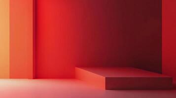 Minimalist red platform for product showcasing. Clean, simple backdrop with strong color gradient ideal for modern aesthetic presentations. photo