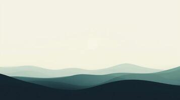 Serene landscape with layered hills receding into a hazy horizon, bathed in soft light and a muted color palette evokes tranquility. photo