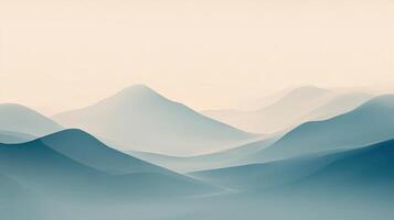 Serene hills and mountains are layered in shades of soft blues. The hills recede into the distance, creating depth and calmness. photo
