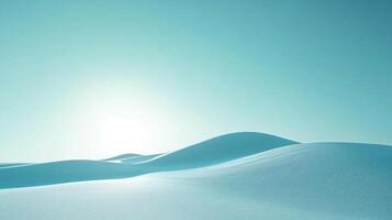 Turquoise dunes beneath a bright sky create a calming, minimalist landscape. A serene expanse of color and gentle curves. photo