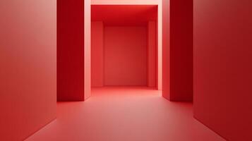 Abstract space with geometric shapes and soft lighting creates a sense of depth, emphasizing the architectural form and red color palette. photo