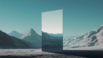 Reflective Mirror in Mountainous Landscape. Nature meets abstraction. Contemplative scenery with clear, crisp, surreal mirror in desolate plain. photo