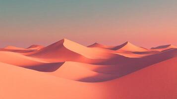 Vibrant desert landscape with undulating sand dunes. Soft gradients of color create a serene and dreamlike atmosphere. Perfect for backgrounds. photo