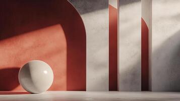 Abstract composition with sphere and shadows creates a minimalist and serene space with warm color accents. photo