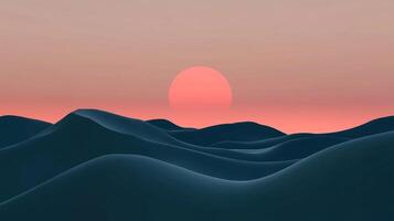 A tranquil illustration of a rising or setting sun over rolling hills, rendered in a simple, modern style with smooth gradients. photo