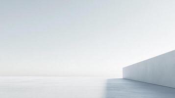 Abstract minimalist architecture showcases a wall's geometric form and the stark contrast of light and shadow in a spacious, open area. photo