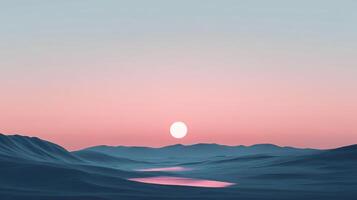 A serene landscape featuring undulating hills bathed in the soft, warm light of the setting sun, creating a tranquil atmosphere. photo
