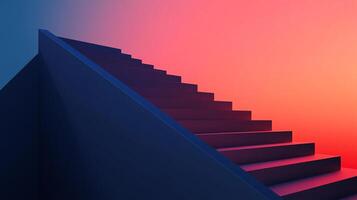 Modern staircase design with a vibrant gradient background. The stairs rise diagonally. Simple, minimalist, and artistic. photo