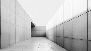 Minimalist corridor bathed in soft, diffused light, showcasing clean lines and an atmosphere of serene spaciousness and architectural simplicity. photo