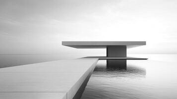 Minimalist architecture merges seamlessly with the serene ocean backdrop, presenting a tranquil escape and modern aesthetic. photo