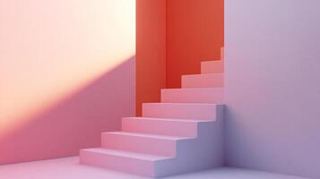 A minimalist staircase with pastel hues evokes serenity and architectural simplicity. The geometric composition highlights the path upward. photo
