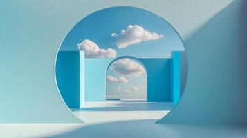 Architectural minimalism frames a serene sky, blending geometric shapes with the soft expanse of clouds in a tranquil scene. photo