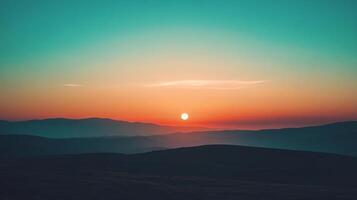 A breathtaking sunset casts a warm glow over the rolling hills, creating a serene and picturesque landscape at the end of the day. photo
