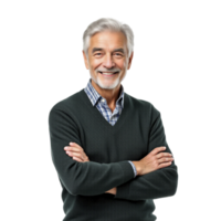Portrait of a happy senior man with arms crossed on black background png