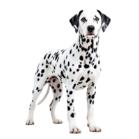 A dalmatian dog is standing in front of a black background png