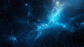 Stunning nebula of celestial blue starlight and cosmic dust in deep space. A mesmerizing view of the galaxy far away and endless cosmos. photo