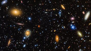 A dazzling display of countless galaxies scattered across the dark canvas of space, a cosmic tapestry woven with starlight. photo