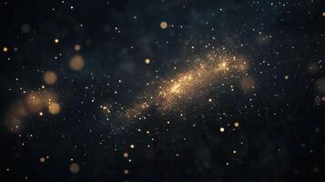 Golden light sparkles amidst a dark, speckled background, resembling a galaxy of stars and creating a magical atmosphere. photo