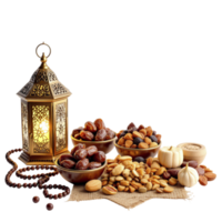 Arabic food with a lantern and nuts on a black background png