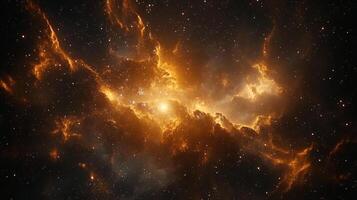 Stunning depiction of cosmic clouds illuminated by a central star, capturing the vastness and beauty of the universe in warm tones. photo
