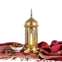 A gold lantern with a bowl of dates and oranges png