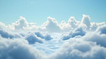 An ethereal scene of water seemingly enveloped by fluffy clouds under a bright blue sky, creating a dreamlike and tranquil atmosphere. photo