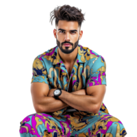 A man with a beard and a colorful shirt png