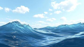 A scenic view of ocean waves rolling towards the horizon under a partly cloudy blue sky, displaying natural beauty and open water. photo