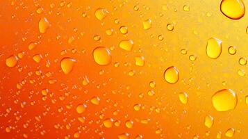Orange background covered with water droplets, creating a refreshing and vibrant visual texture. The water drops show light color variations. photo