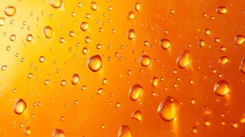 Golden surface covered in water droplets, creating a refreshing and visually appealing texture, perfect for background or design element. photo